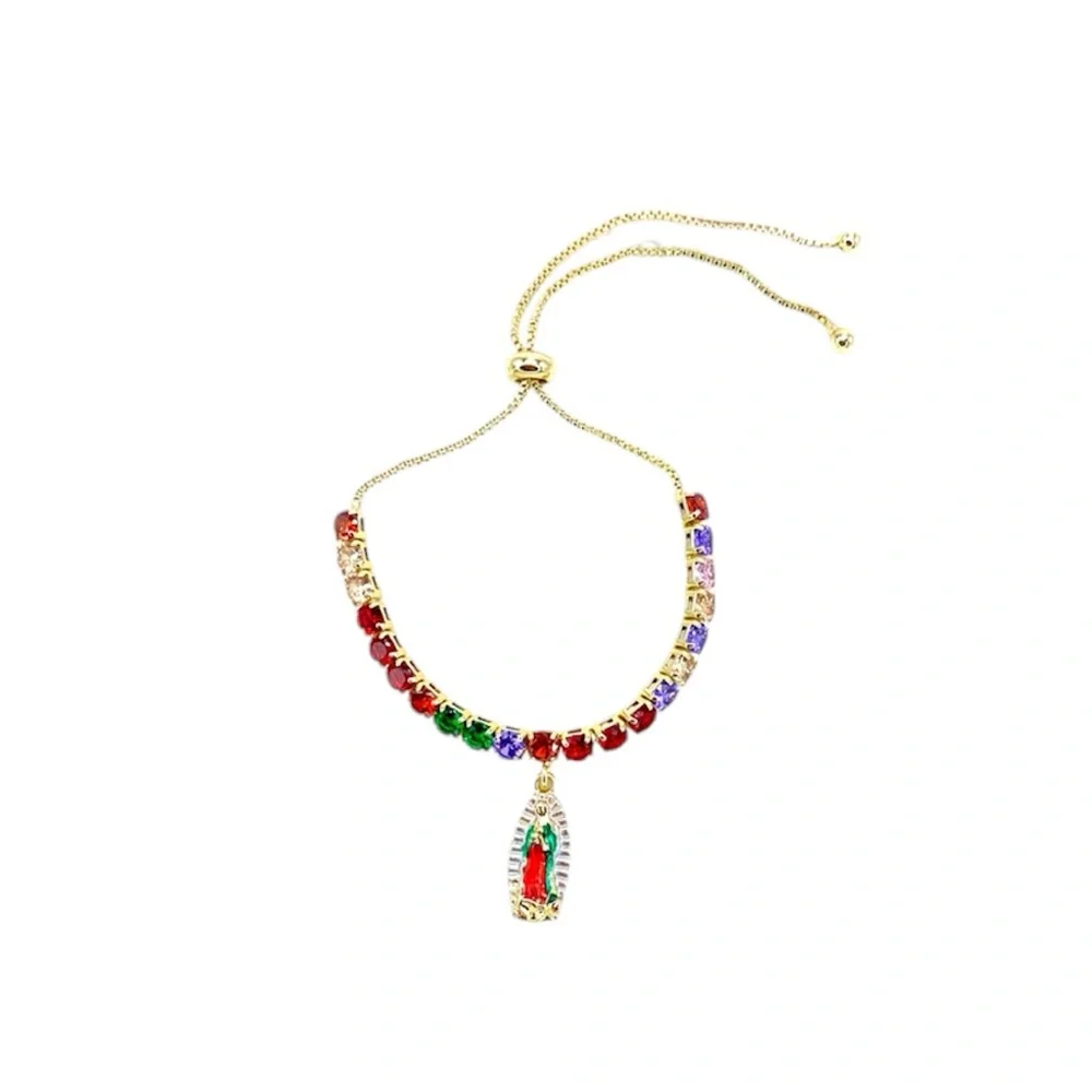 Adjustable Rainbow Virgen of Guadalupe Bracelet 18k laminated gold - Picture 1 of 2